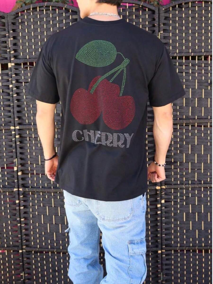 Playera con aplican de pedrería Cherry - Negro - Ver 1