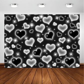 1pc Black Heart Photo Background, Retro 2000s Party Decor, Old-Fashioned Background, Valentine's Day Flashing Heart Background For Women And Men, 90s Birthday Background, Selfie Wall Decor, Banner Decor