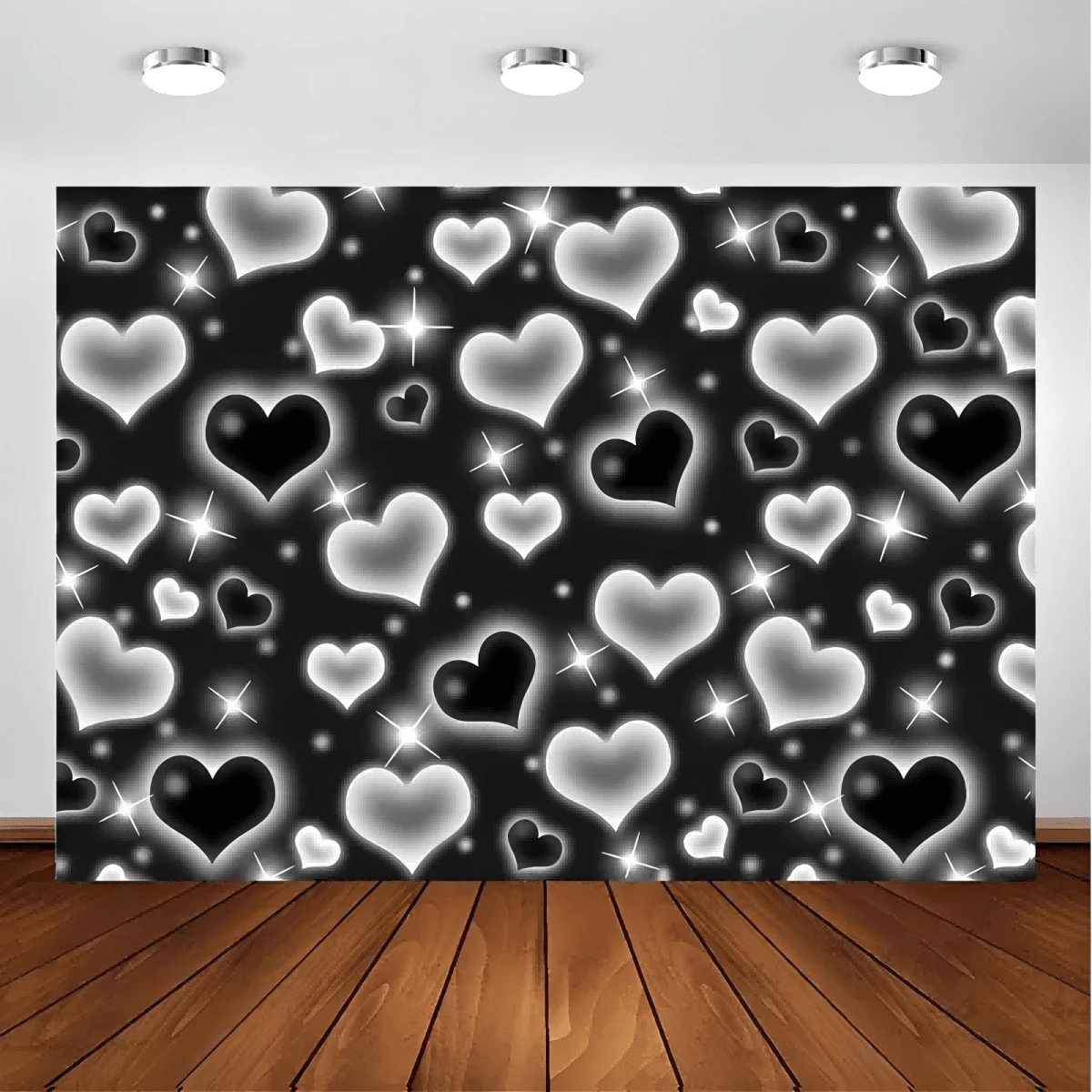 1pc Black Heart Photo Background, Retro 2000s Party Decor, Old-Fashioned Background, Valentine's Day Flashing Heart Background For Women And Men, 90s Birthday Background, Selfie Wall Decor, Banner Decor