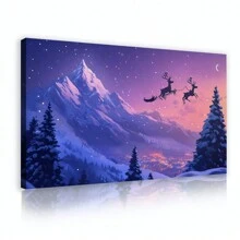 1PC Wooden Framed Canvas Painting Art Poster Reindeer In The Snow Art Wall Painting Reindeer Galloping Running In Heavy Snowy Night Canvas Wall Art Suitable For Office Corridor Home Living Room Decoration