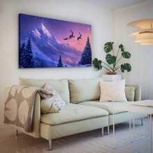 1PC Wooden Framed Canvas Painting Art Poster Reindeer In The Snow Art Wall Painting Reindeer Galloping Running In Heavy Snowy Night Canvas Wall Art Suitable For Office Corridor Home Living Room Decoration