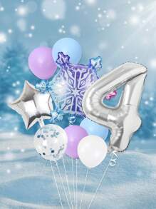 9pcs/Set Birthday Party Decorations, Frozen Theme - Frozen Balloons, 0-9 Number 32" Silver Foil Balloons, 18" Silver Star Balloons, Giant Gradient Snowflake Balloons, Winter Theme Party Decorations - Snowflake Party Decor - Multicolor - View 7