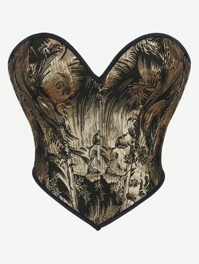 Strapless Corset Top, Women Shapewear Bustier Punk Style Embroidery Shapewear Top, Body Shaping Fitted Waist Trainer