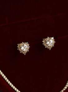 1 对 S925 纯银锆石心形耳钉，甜美优雅的珠宝礼物，适合女性、学生、情侣、周年纪念 - 心 - 查看 5