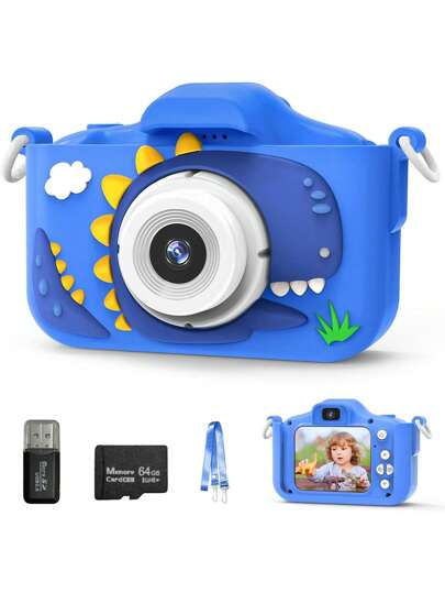 A Kids Camera Toy 48MP 1080p Games, Photos, Video And Other Functions With 64G Memory Card Card Reader Children's Holiday Birthday Gift For Boys And Girls