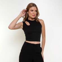 Cropped Feminino Duas Alças Assymetrical Canelado