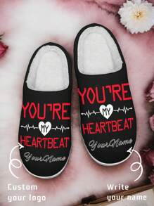 Valentine's Day Women's Custom Slippers, Couple's Name Heart Designed Lightweight Comfortable Soft Bottom Slippers For Women, Personalized Valentine Gift For Mom/Dad/Her/Him/Girlfriend/Boyfriend/Wife/Husband/Friend