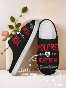 Valentine's Day Women's Custom Slippers, Couple's Name Heart Designed Lightweight Comfortable Soft Bottom Slippers For Women, Personalized Valentine Gift For Mom/Dad/Her/Him/Girlfriend/Boyfriend/Wife/Husband/Friend