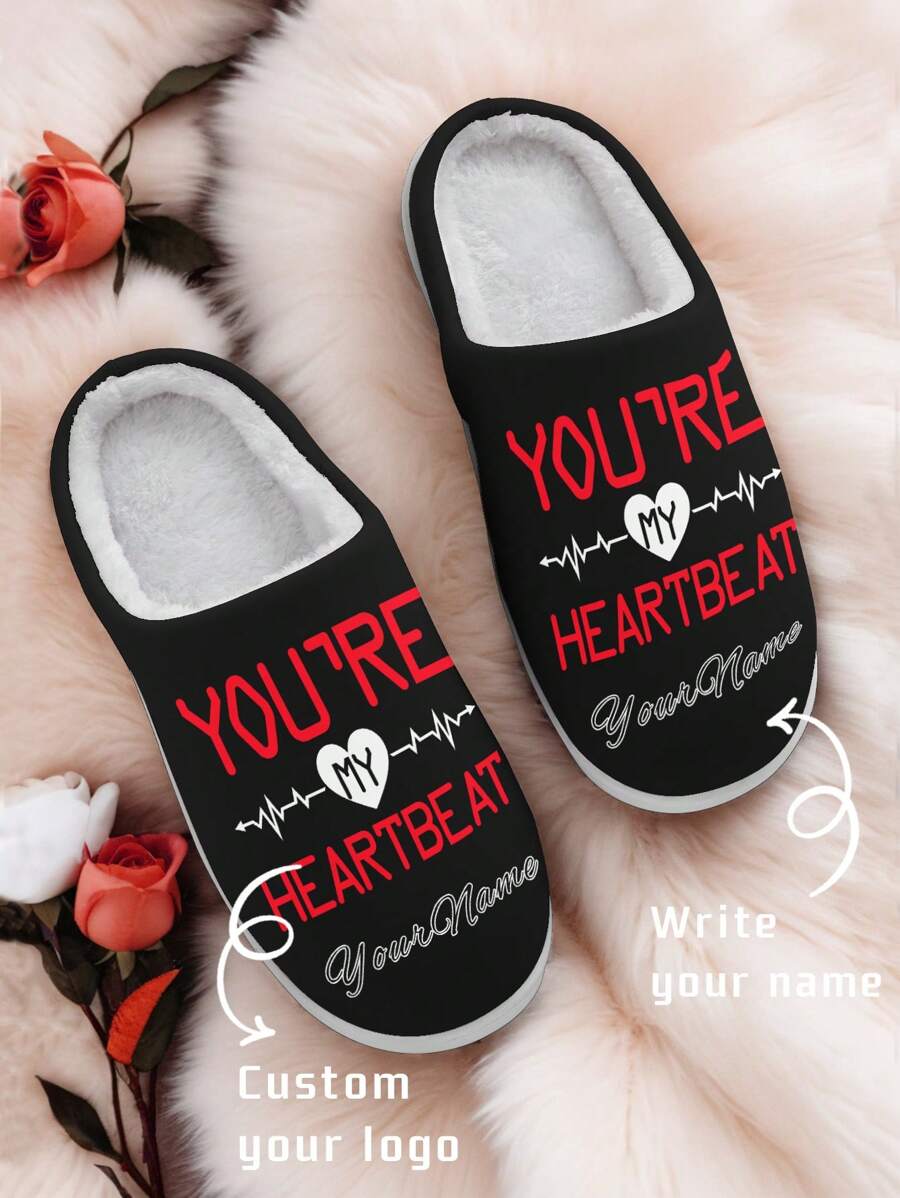 Valentine's Day Women's Custom Slippers, Couple's Name Heart Designed Lightweight Comfortable Soft Bottom Slippers For Women, Personalized Valentine Gift For Mom/Dad/Her/Him/Girlfriend/Boyfriend/Wife/Husband/Friend