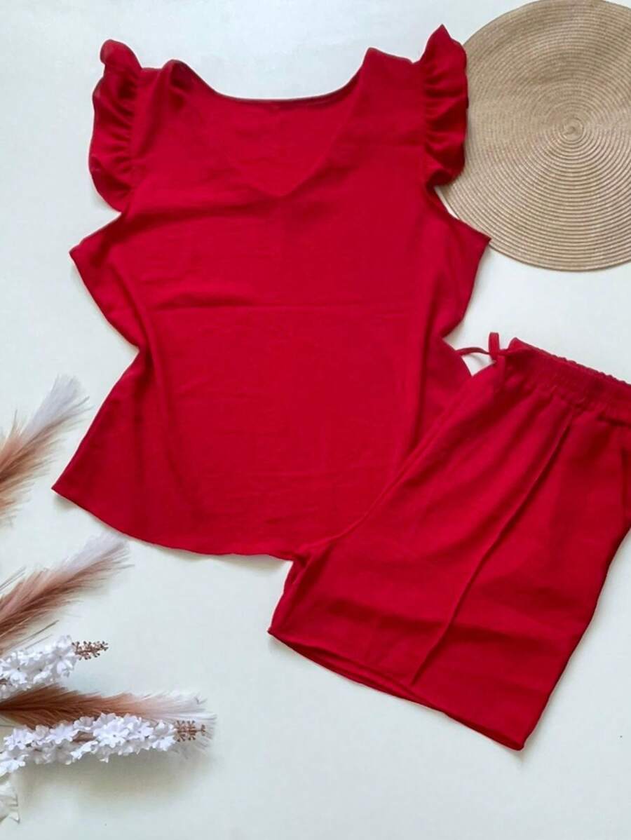 conjunto de duna plus size conjunto fresquinho para gordinha - Vermelho - Visão 1
