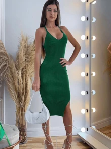 CROSS BACK MIDI DRESS IN MODAL KNIT - Green - View 3