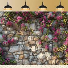 石墙花卉背景布 - 春夏花卉摄影背景，适用于多用途活动装饰、婚礼、生日、人像摄影，无需用电 - 古砖墙上鲜花盛开的派对道具 - 多色 - 查看 8