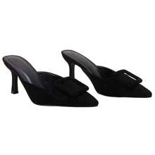 Women's Heeled Mules Shoes – Pointed Toe Suede Buckle Slip On Kitten Heels, Petite-Friendly Leg-Lengthening Dress Shoes For Wedding, Party & Office, Christmas & New Year Gift - 黑色 - 查看 1
