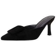 Women's Heeled Mules Shoes – Pointed Toe Suede Buckle Slip On Kitten Heels, Petite-Friendly Leg-Lengthening Dress Shoes For Wedding, Party & Office, Christmas & New Year Gift - 黑色 - 查看 2