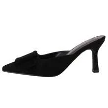 Women's Heeled Mules Shoes – Pointed Toe Suede Buckle Slip On Kitten Heels, Petite-Friendly Leg-Lengthening Dress Shoes For Wedding, Party & Office, Christmas & New Year Gift - 黑色 - 查看 3