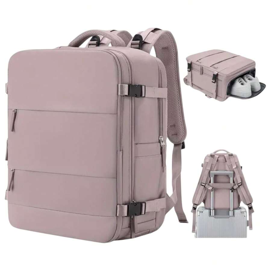 Travel Backpack For Airplane Cabin For Vueling, Ryanair | Waterproof And Spacious Hand Luggage With Shoe Compartment. Multifunctional Anti-Theft For Travel And Getaways. Backpack For Travel | Colorful Backpacks With Hand Grip For Travel | Multiple Pockets Army Assault Backpack 3 Day Bug Out Bag Hiking Backpack For Camping. (2210-002) - Bụi hồng - Xem 1