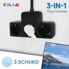 CILIA CILIA 1/2pcs Plug Power Strip , Power Extender , 3-IN-1 Outlet Adapter , With 10 CM Extension Cord , Simple And Portable For Home, Office, Industry, White/Black