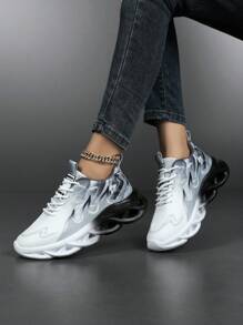 BALTEOP Women's Lightweight Breathable Digital Print Color Block Lace Up Fabric Sneakers With Herringbone Sole