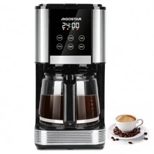 Aigostar Filter Coffee Machine With LED Touch Screen, 1.5L Programmable Coffee Maker With 24H Timer,Strong Brewing, Anti Drip Function, Keep Warm, Auto Clean, Stainless Steel, 1000W - Cora - UK Plug(220-240V) - View 1