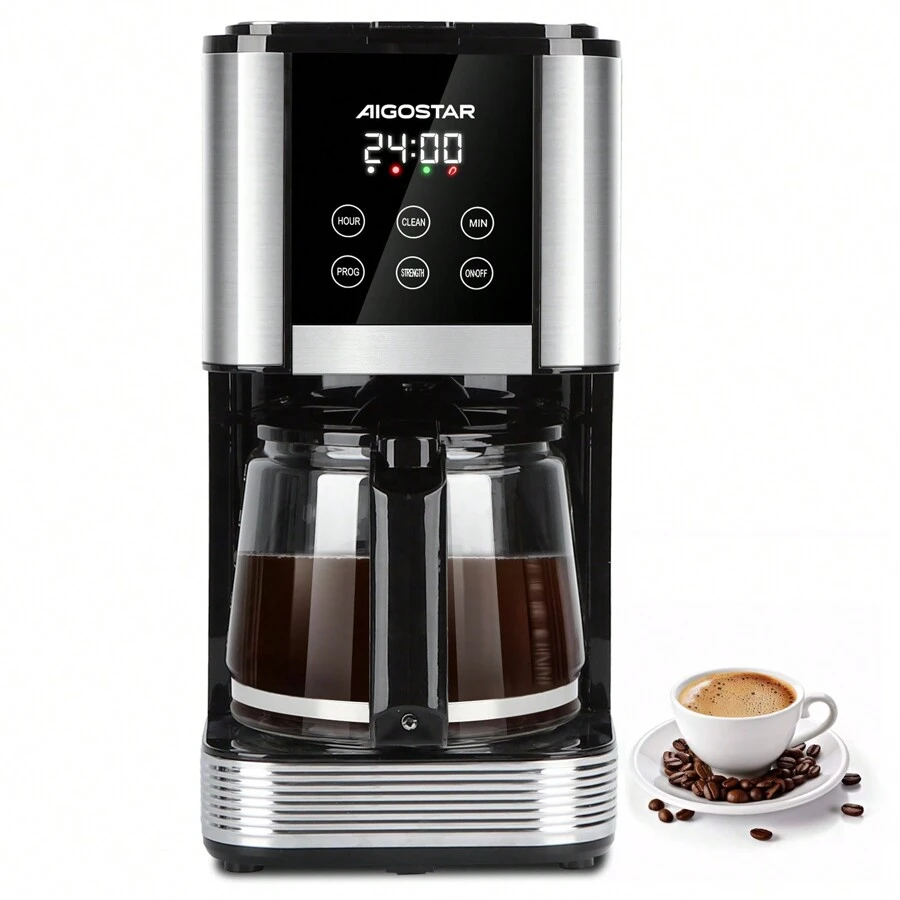 Aigostar Filter Coffee Machine With LED Touch Screen, 1.5L Programmable Coffee Maker With 24H Timer,Strong Brewing, Anti Drip Function, Keep Warm, Auto Clean, Stainless Steel, 1000W - Cora - UK Plug(220-240V) - View 1