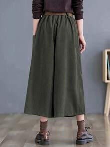 Women's Solid Color Pocket Wide Leg Loose Casual Pants