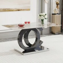 Large Modern Minimalist Rectangular Dining Table Suitable For 6-8 People Equipped With A 0.4 Inch Pattern Desktop MDF Material OC Shaped Bracket And Metal Base F-OC