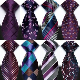 GOADAFOO 时尚深紫色8厘米领带 男士领带 花卉格子圆点领带 新郎领带 提花编织领带 商务婚礼派对礼物