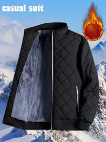 Men's Jacket, Stand Collar, Warm Outdoor Baseball Jacket - Black - View 3