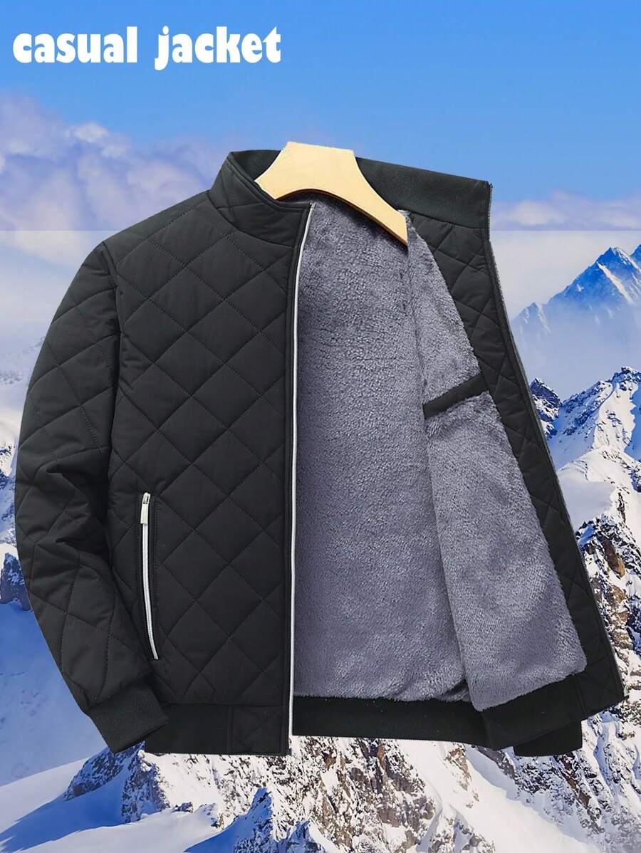 Men's Jacket, Stand Collar, Warm Outdoor Baseball Jacket - Black - View 1