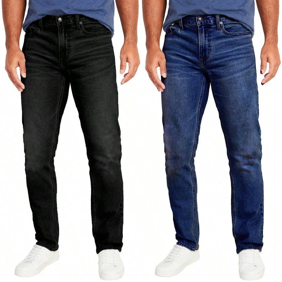 2-Pack Men's Flex Stretch Slim Straight Jeans - Black & Medium Blue - View 1