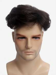 Heren Toupet Voor Mannen Donkerbruine Pruik Korte Golvende Krullen Topper Zijscheiding Haarstuk Clip In Haarverlenging Deksel Haarverlies Dunner Wordend Haar Herenpruik - Zwart - Bekijken 4