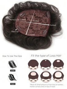 Heren Toupet Voor Mannen Donkerbruine Pruik Korte Golvende Krullen Topper Zijscheiding Haarstuk Clip In Haarverlenging Deksel Haarverlies Dunner Wordend Haar Herenpruik - Zwart - Bekijken 3