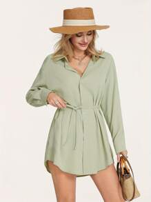 Women Jumpsuit, Long Sleeve Turn-Down Collar Button-Down Shirt Bodysuit Streetwear