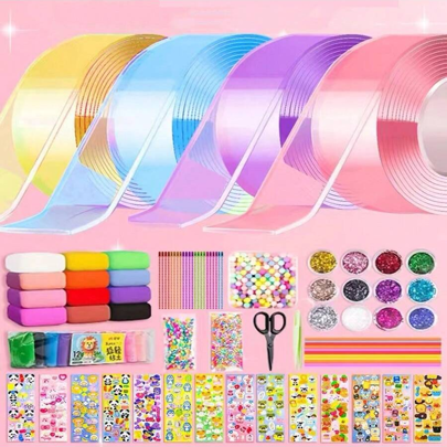 Nano-Bubble Adhesive Tape, Multi-Purpose Glue, Can Blow Bubbles, No Trace, Suitable For DIY Crafts, Kids Toys Making, Includes Glitter Accessories,Nano Tape,Nano Tape Set,Nano Tape Kit,Back To School