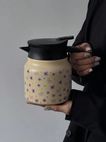 1 件 800 毫升紫色花卉蝴蝶结图案双层不锈钢咖啡/茶/水壶，适用于办公室、餐厅、户外、圣诞节、情人节、母亲节礼物 - 彩色 - 查看 9