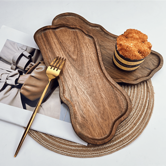 1pc Wooden Tray, Fruit Plate, Dessert Tray, Multipurpose Snack Plate, Decorative Fruit Dish, Food Platter, Coffee Cup Holder, Tea Cup Tray, Cake Plate, Breakfast Tray, Suitable For Home Kitchen, Hotel Restaurant, Cafe Display, Home Decor, Kitchen Decor Christmas Gift