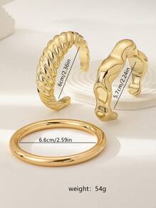 3 Pcs Golden Color Stacked Chunky Cuff Bangles Set For Women, Asymmetric Shape Women Chunky Wrist Cuffs Set, Chunky Statement Bracelets Jewelry, Women Gift Set
