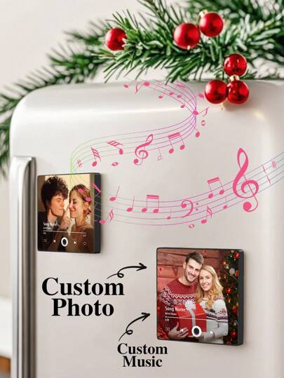 Ímã de geladeira personalizado com álbum de música (1 unidade), ímã personalizado para geladeira, ímã de geladeira com álbum de fotos personalizável, reprodutor de música personalizado com foto, música e capa do álbum, ímã de geladeira que reproduz músicas, presente personalizado, presente para decoração de casa, aniversário, formatura, multifuncional, ornamental, de alta qualidade, colorido, moderno, personalizado, presente ideal para ela, sala de chá, Dia dos Namorados, Dia das Mães, Dia dos Pais, formatura, casamentos, inauguração de casa, ambiente aconchegante, decoração de outono, decoração de Natal