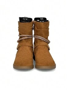 Botas de tobillo con tacón grueso 2024 nuevas, botas de moda para mujer con cadena para primavera y otoño - Camel - Ver 1