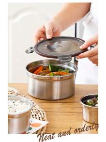 Un set di scatole di conservazione in acciaio inossidabile 304, adatto per conservare il cibo, andare in picnic, sacchetti di riso sani, immagazzinamento secco, ciotole rotonde con coperchio, scatole bento con coperchio, contenitori per frutta e cibo per frigorifero e freezer, ciotole per noodle, scatole per il pranzo in acciaio inossidabile 304, scatole di conservazione, set giapponese rotondo sigillato per scatole bento per uso commerciale, ciotole di conservazione