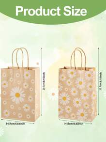 10pcs-Daisy Flower Print Gift Bags Kraft Paper Carrier Bags, Small Daisy Paper Gift Bags Made Of Kraft Paper, Holiday And Party-Themed Gift Bags, Festival Packaging For Party Favor Packaging