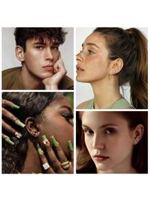 طقم أقراط مطلية بالذهب عيار 14 قيراط، مزينة بخرز اللؤلؤ والسي زد الصغير المصقول، من الفولاذ المقاوم للصدأ عيار 20، مناسبة للأذن الحساسة. عبوة 3 أزواج