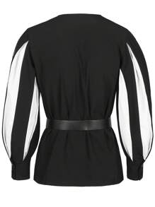 (avec ceinture) Chemise blouse de style vintage médiéval à lacets et blocs de couleurs pour représentation sur scène