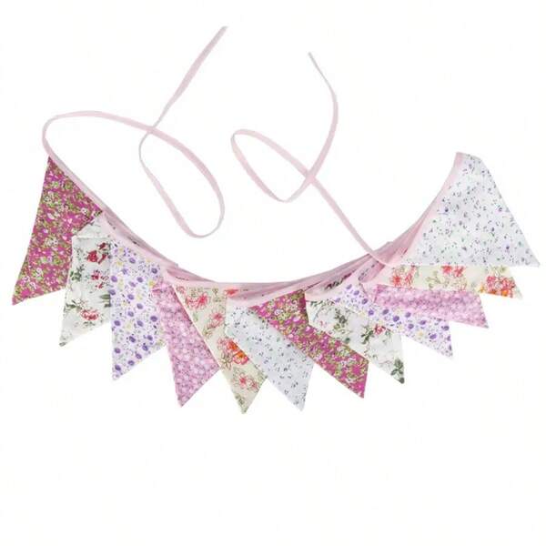 1pc Multicolored Vintage Floral Triangle Flag, Reusable Fabric Banner Bunting Garlands For Birthday Celebration Party Supplies Room Decor Walll Decor, Weddings, Holiday Decor, Home Outdoor Scenes