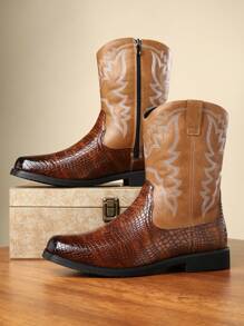 [Fast Arrival] Men's Fashion Cowboy Boot-High Top, Durable Rubber Sole With Side Zipper, Comfortable For All Seasons - Brown - View 2