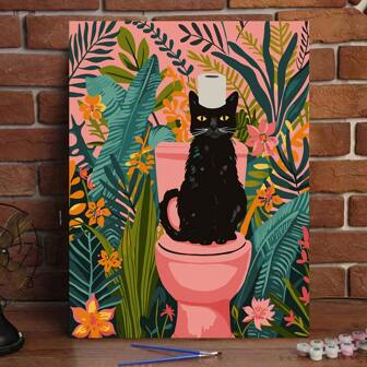 Diy Acrylic Paint Digital Oil Painting Kit - Frameless 40X50CM "Black Cat Design, Crease-Free Roll Canvas, Contains A Paint Box Brush, Perfect For Teen Adult Painting Making, Perfect For Home Decor And Unique Gifts