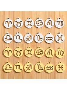 2/12pcs Stainless Steel DIY Jewelry Parts, Hollow Twelve Zodiac Signs Pendant For Bracelet Necklace Earrings, L409