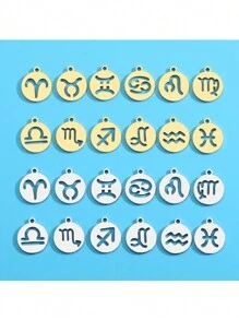 2/12pcs Stainless Steel DIY Jewelry Parts, Hollow Twelve Zodiac Signs Pendant For Bracelet Necklace Earrings, L409