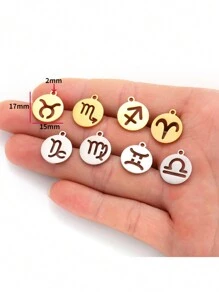 2/12pcs Stainless Steel DIY Jewelry Parts, Hollow Twelve Zodiac Signs Pendant For Bracelet Necklace Earrings, L409