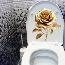 1pc Golden Rose Creative Toilet Sticker, Self-Adhesive Bathroom Home Decor Wall Sticker, Door Sticker, Refrigerator Sticker, Window Sticker, Toilet Sticker, Beautiful Home Decor, Room Decor, Beautify Your Home Bathroom Decor Summer